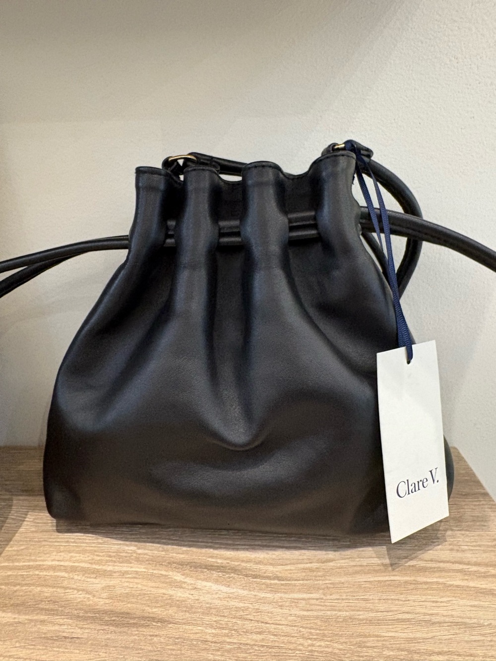 Clare V Black Leather Drawstring Bag NWT